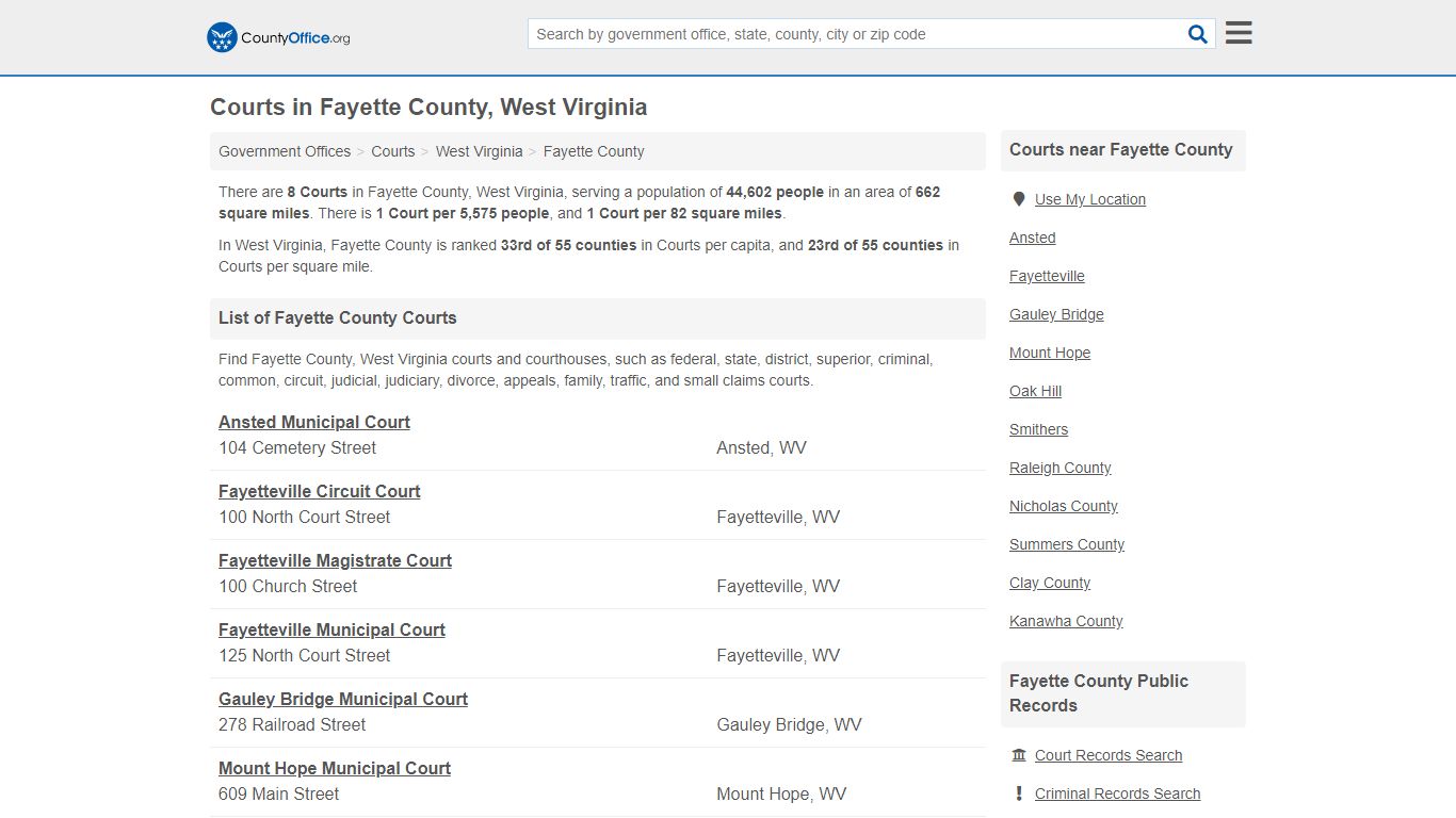 Courts - Fayette County, WV (Court Records & Calendars)